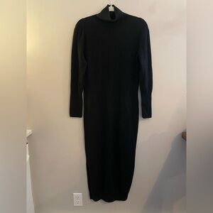 NWT Naadam Cashmere Black Sweater Dress Maxi with a Slit Long Sleeve Mock Neck
